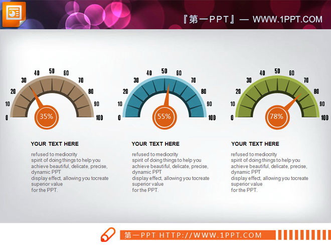 仪表、仪表盘PPT背景图片 三个仪表盘背景的PPT图表模板