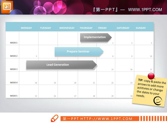 PPT图表下载 淡雅商务配色的甘特图PPT图表下载