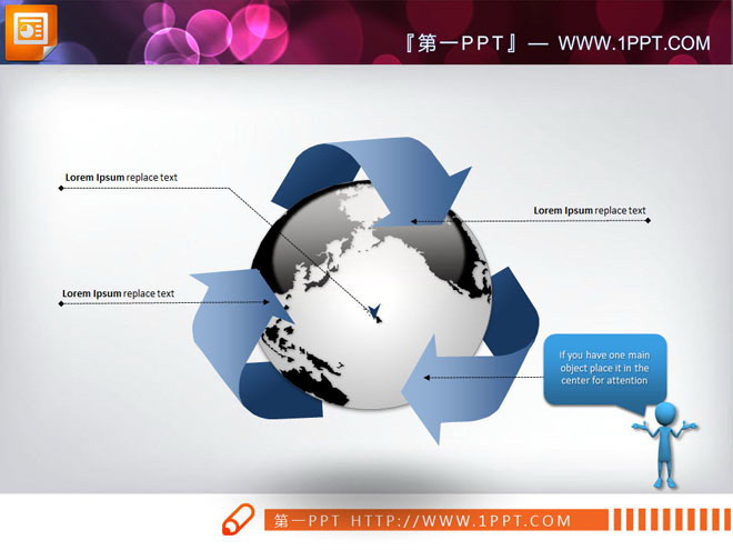 循环关系箭头PPT背景 循环箭头包围的地球背景幻灯片图表素材