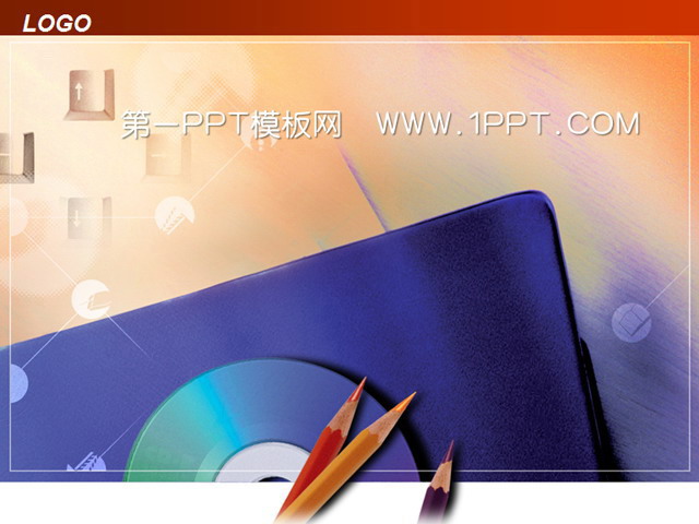 键盘PPT背景图片 铅笔键盘光盘背景科技PPT模板下载