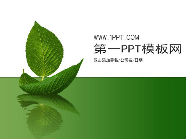 简洁幻灯片模板下载 简洁树叶背景植物PPT模板下载