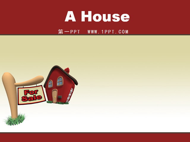 红色PPT背景 卡通小房子背景PPT模板下载