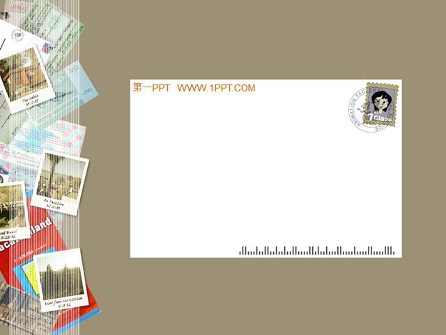 邮票卡通PPT背景模板 卡通明信片PPT模板下载