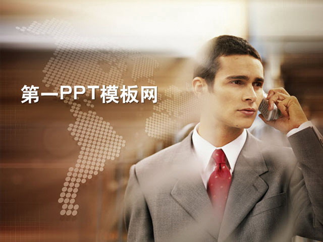 手机、电话幻灯片背景图片 正在通话的职业经理人背景PPT模板下载