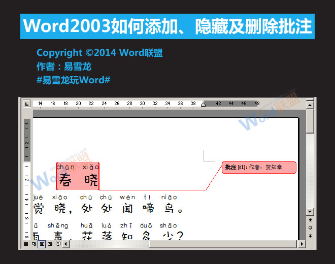 批注怎么隐藏 Word2003如何添加、隐藏及删除批注