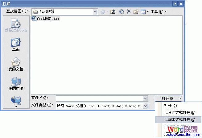 word打开文档 Word2003基础教程5 - 以副本方式打开文档