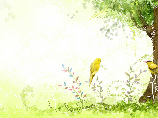 树木、小鸟背景图片 春天的小鸟PPT背景图片